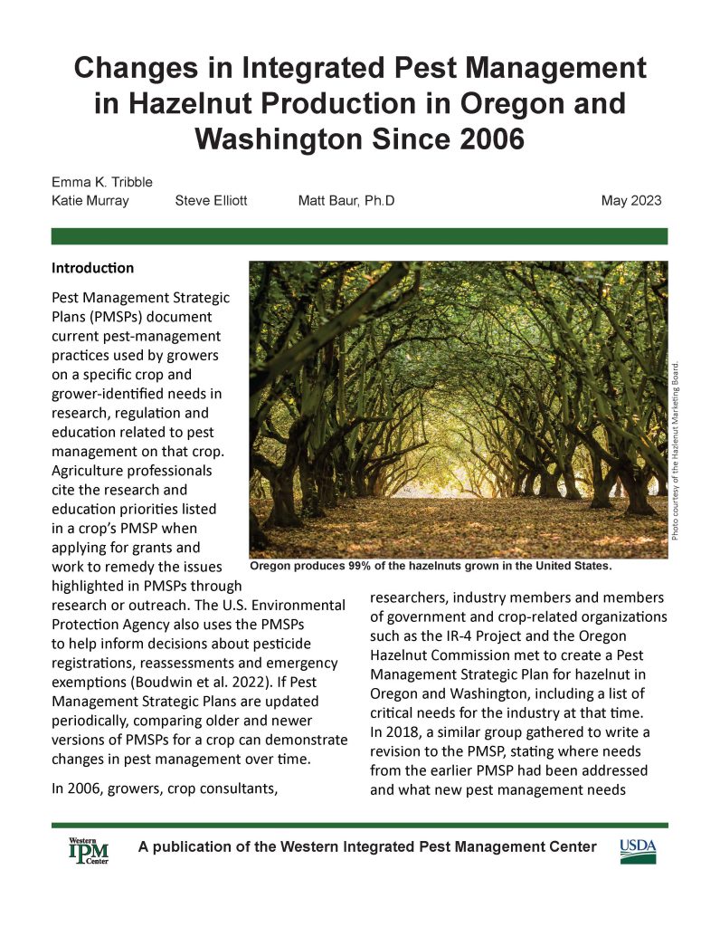 The front cover of the hazelnut report