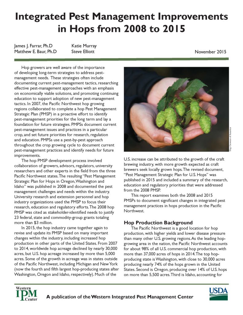 The front cover of the hops report