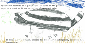 A child's drawing of a made-up creature.